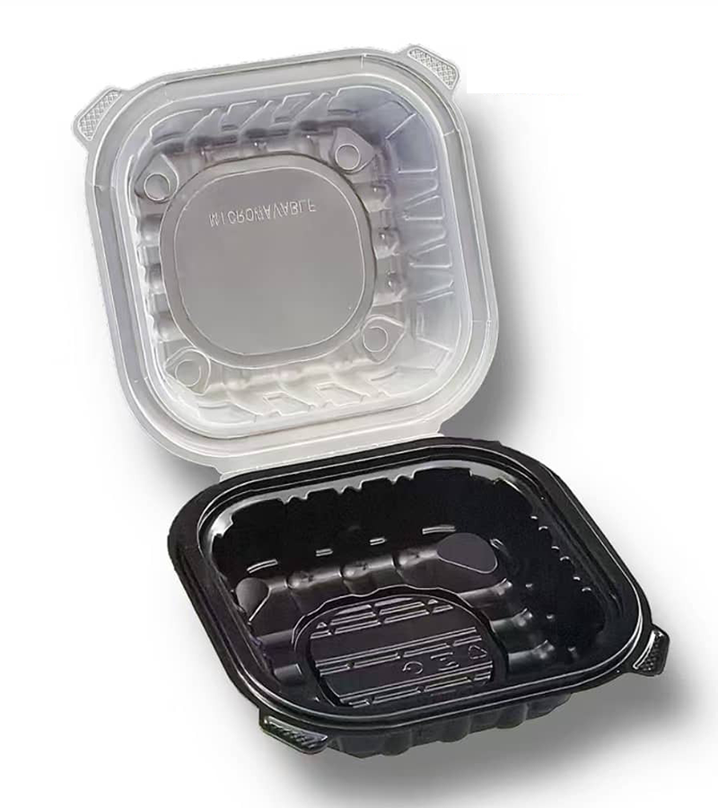 6x6 Black Clear Recycled Plastic Lunch Box – 1 Compartment