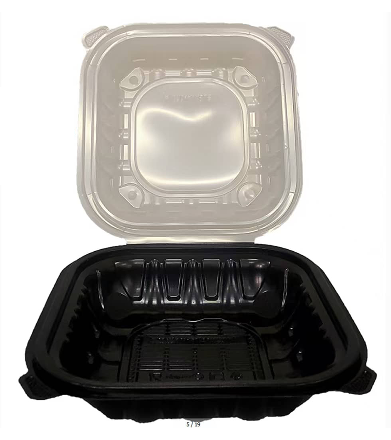 8x8 Black Clear Recycled Plastic Lunch Box – 1 Compartment