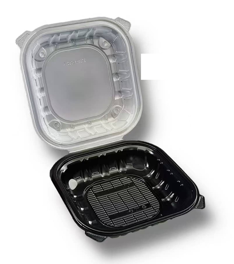 9x9 Black Clear Recycled Plastic Lunch Box – 1 Compartment