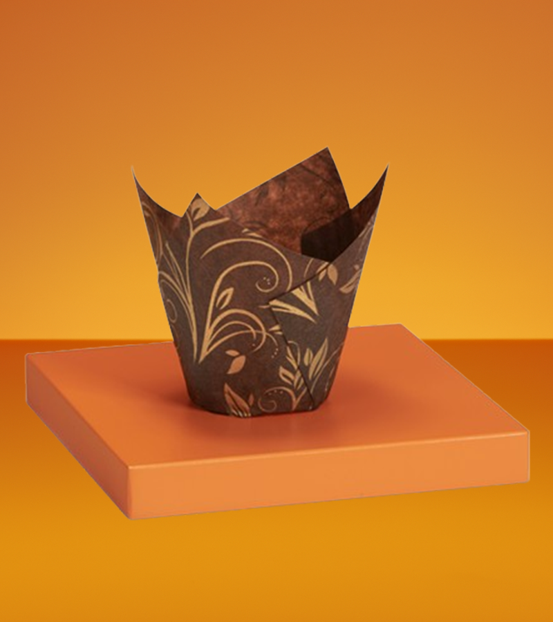 Tulip paper cup for muffin – brown with gold print